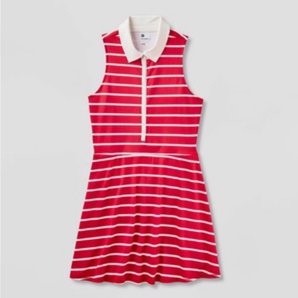 All in Motion Women’s Knit Polo Active Dress- red and white stripe